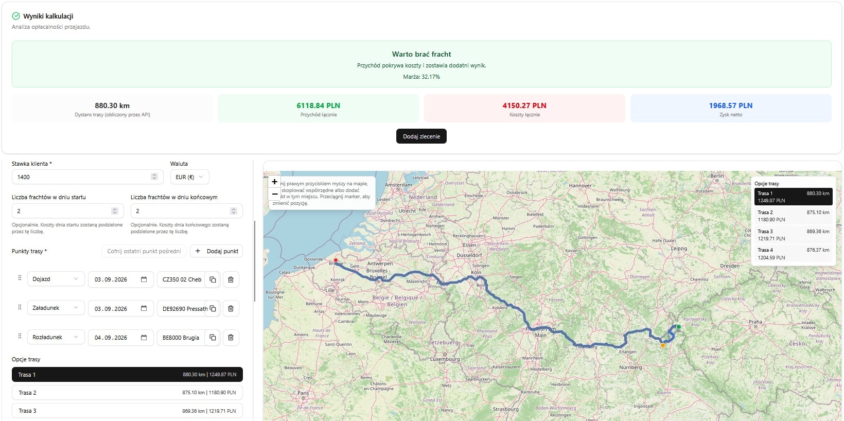 Transport cost calculator